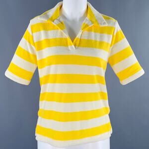 TROVATA Size S Yellow White Cotton Stripe Short Sleeve Casual Top